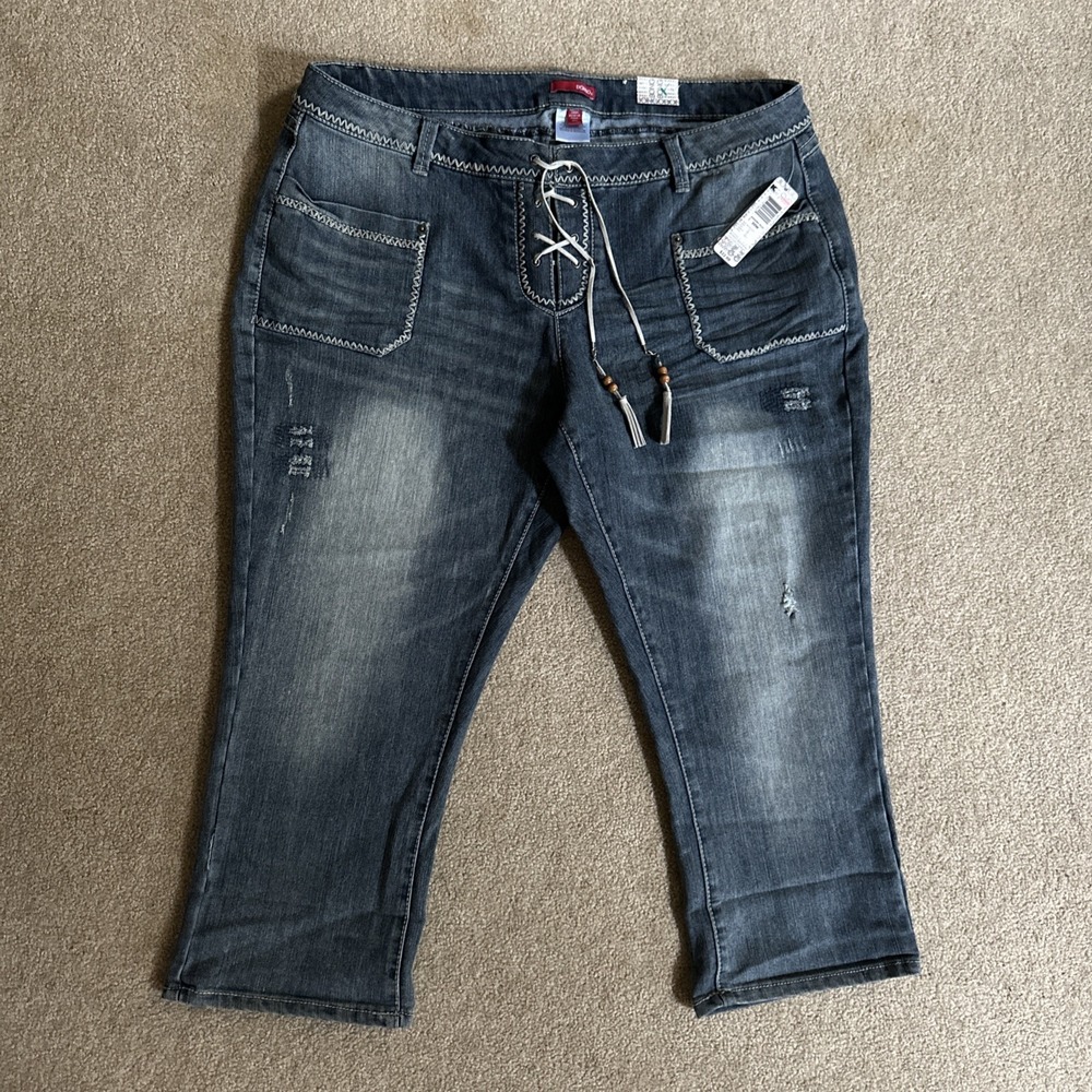 Bongo Cropped Jeans‎ Womens Junior Size 20W Lace Up Fly Stretch Capri Boho NWT